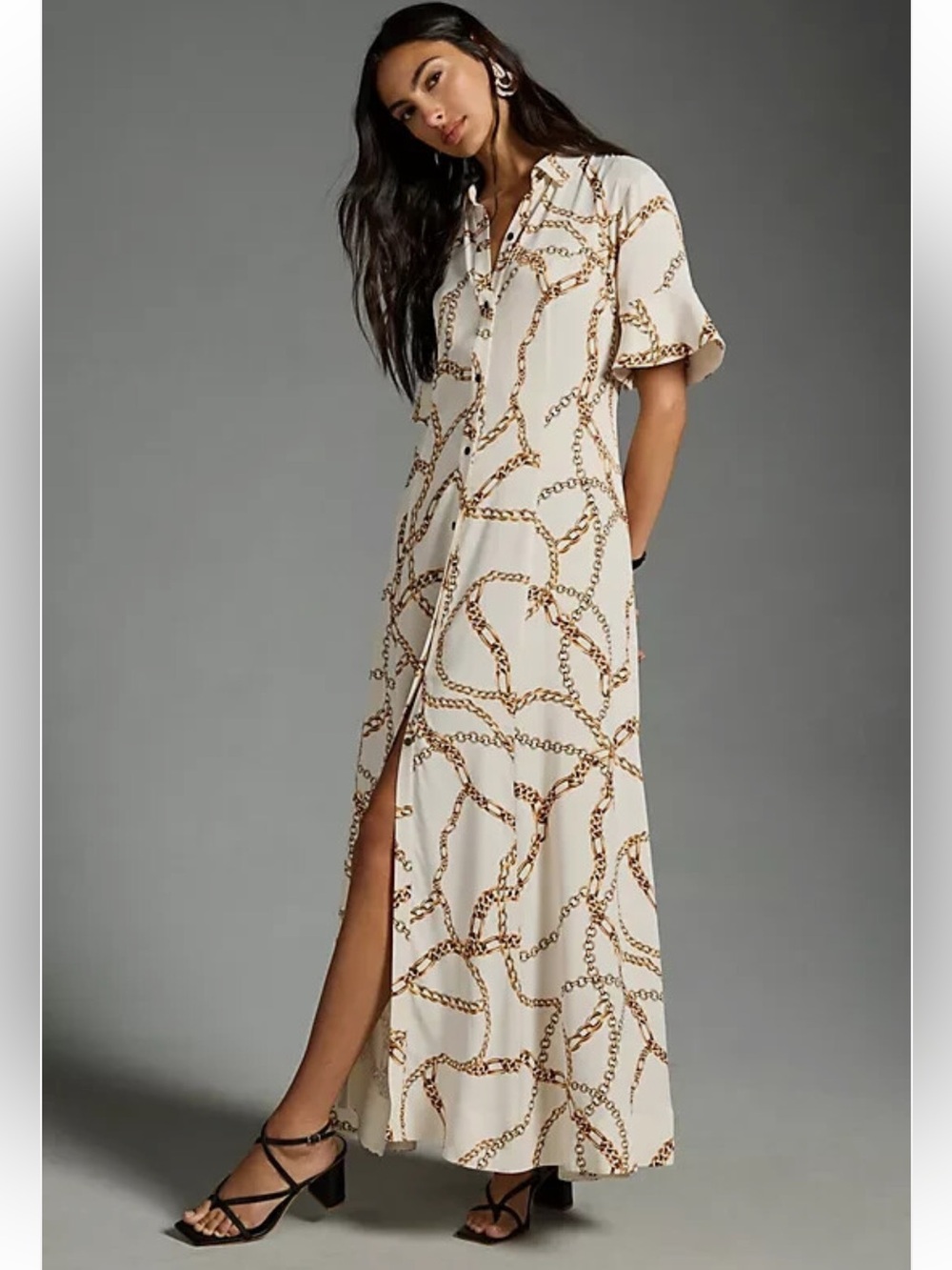 Anthropologie Maeve Printed Short-Sleeve Shirt Maxi Dress size XS